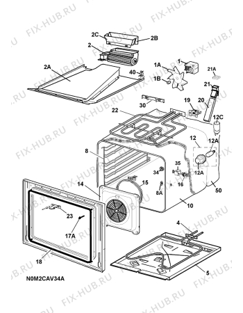 Взрыв-схема плиты (духовки) Electrolux EKC70153 400V - Схема узла H10 Main Oven Cavity (large)